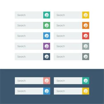 Search flat design icons set in colorful bars for graphic user interface on Stock Illustration