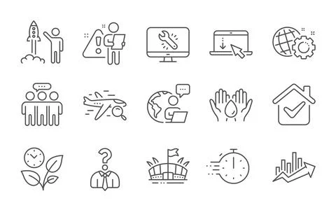 Search flight, Cooking timer and Leaves icons set. Employees group, Growth chart Stock Illustration