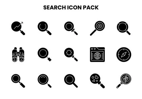 Search Glyph Set Icons Pack Stock Illustration