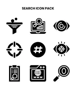 Search Glyph Set Icons Pack Stock Illustration