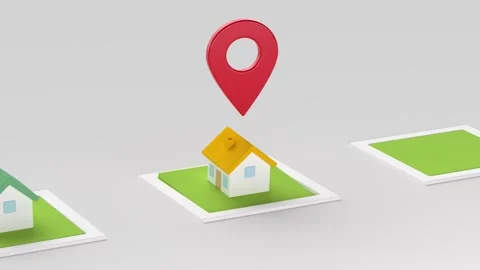 Search a home location Red Pointer GPS Map Pin - 4K Loop Stock Footage 247011349