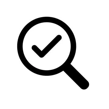 Search icon check mark magnifying glass Stock Illustration