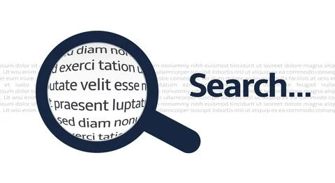 Search icon with closeup text background, magnifier in search of the necessary Stock Illustration