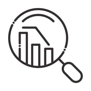 Search icon, decrease diagram financial report magnifying glass thin line icon Stock Illustration