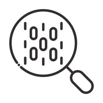 Search icon, magnifying glass binary interface internet thin line icon Illustrazione stock