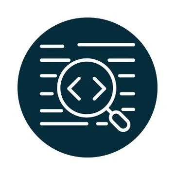 Search icon, magnifying glass code interface web block and line icon Illustrazione stock