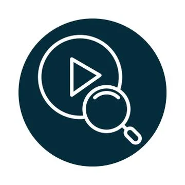 Search icon, video player button magnifying glass block and line icon Illustrazione stock