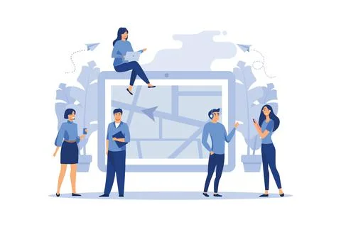 Search index on navigation, online map on a tablet, get directions, GPS navig Stock Illustration