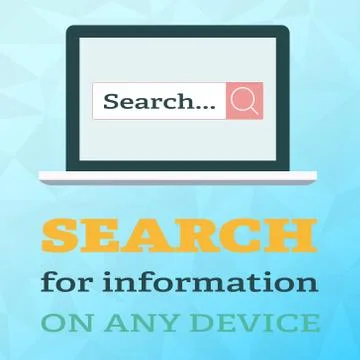 Search information on notebook in flat style on polygonal background. Stock Illustration