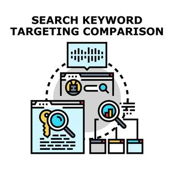 Search keyword targeting comparison analyzing digital marketing strategy Stock Illustration