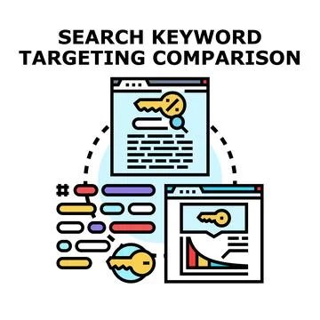 Search keyword targeting comparison for online marketing strategy Stock Illustration