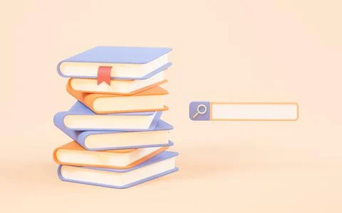 Search the knowledge in books, 3d rendering. Illustrazione stock