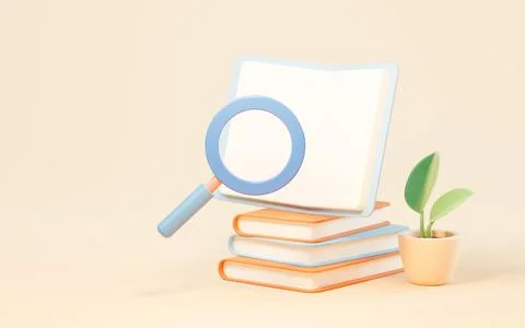 Search the knowledge in books, 3d rendering. Stock Illustration