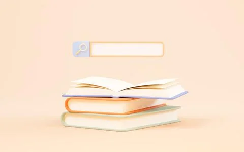Search the knowledge in books, 3d rendering. Illustrazione stock
