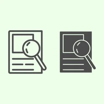 Search line and solid icon. Data searching document and magnifier outline style Stockillustratie