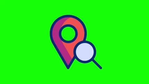 Search location magnifier pointer icon animation on green screen background Video stock 314004282