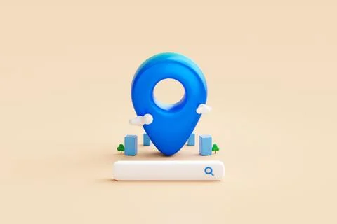 Search location pin on blue navigation 3d map background with gps address n.. Stock Illustration