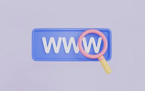 Search magnifier over a web domain box 3d illustration Illustrazione stock