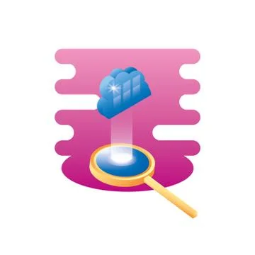 Search magnifying glass with cloud computing Illustrazione stock