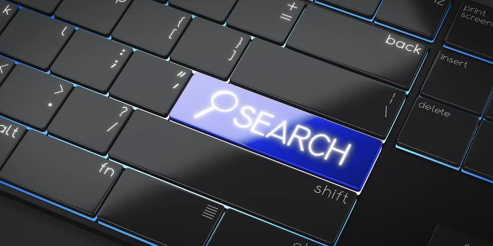 Search - modern computer keyboard - 3D illustration 库存插图