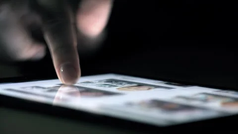 Search, night or zoom of hands with tablet for internet research, social media Stock Footage 241117151