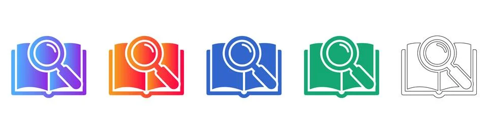 Search Open Book Icon Set Stock Illustration