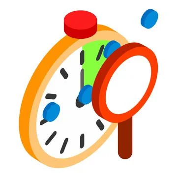 Search optimization icon isometric vector. Classic stopwatch timer and magnifier Stock Illustration