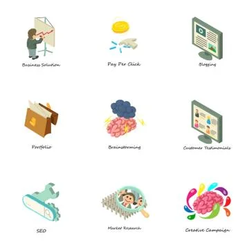 Search optimization icons set, isometric style 스톡 일러스트