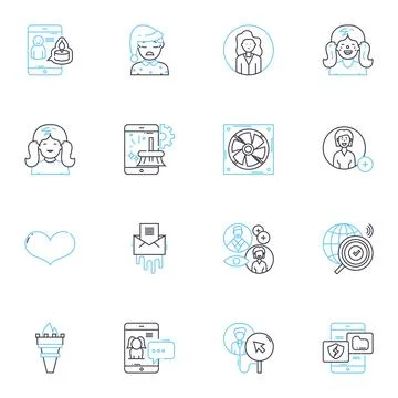 Search optimization linear icons set. Algorithm, Analytics, Backlinks, Keywords Illustrazione stock