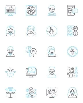 Search optimization linear icons set. Algorithm, Analytics, Backlinks, Keywords 스톡 일러스트