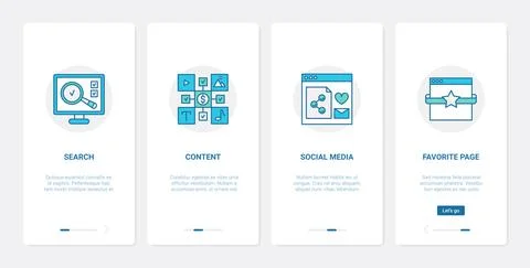 Search optimization, web content technology UX, UI onboarding mobile app page Illustrazione stock