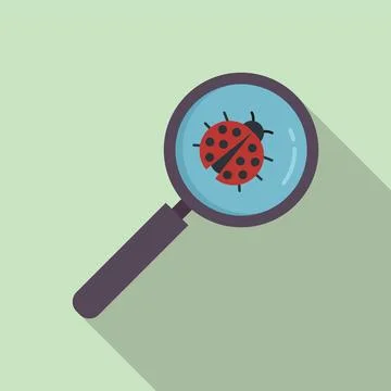 Search pc bug icon flat . Computer code Stock Illustration