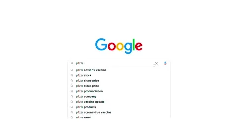 Search for Pfizer BioNTech Vaccine on Google Website. Using Google Search Stock Footage 144487171