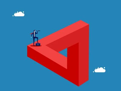 Search, Problem Solving. Foresight Businessman on the Penrose Triangle Stock Illustration