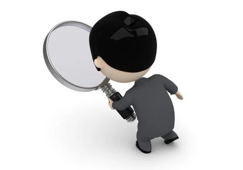 Search process! social 3d characters: businessman with loupe searching. Stock Illustration