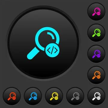 Search programming code dark push buttons with color icons Stock Illustration