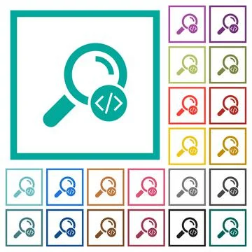 Search programming code flat color icons with quadrant frames 스톡 일러스트