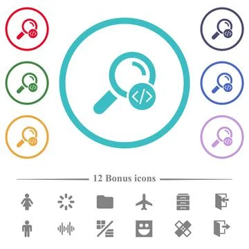 Search programming code flat color icons in circle shape outlines 스톡 일러스트