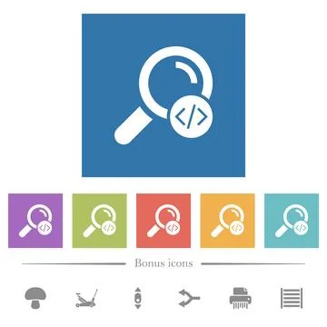 Search programming code flat white icons in square backgrounds Illustrazione stock