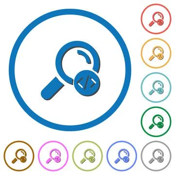 Search programming code icons with shadows and outlines Illustration