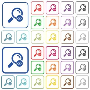 Search programming code outlined flat color icons Illustrazione stock