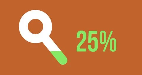 Search progress with magnifying glass shape and increasing percentage filling Illustrazione stock