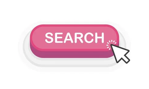 Search red 3D button in flat style isolated on white background. Vector illus Stock Illustration