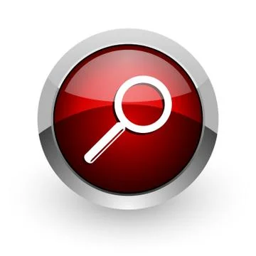Search red circle web glossy icon. Illustrazione stock