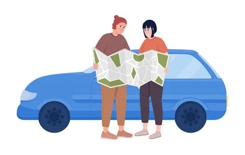 Search right direction on map semi flat color vector characters Stock Illustration