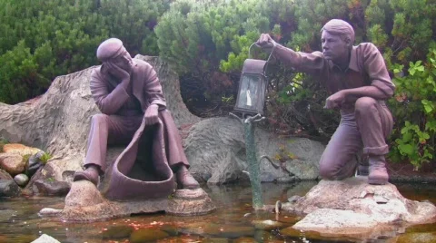 In Search Of Snipes Statues in Heritage Square, Chemainus, British Columbia Stock Footage 877983