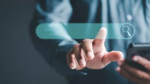 Search technology Search Engine Optimization, Man's Hand Pointing to Intern.. 스톡 사진