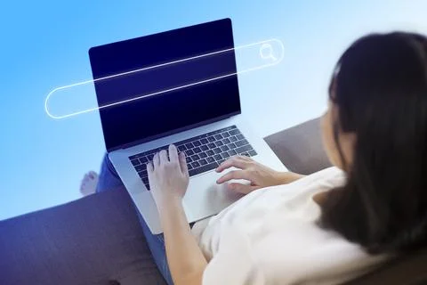 Search technology, search engine optimization,person using laptop to search i Stock Photos