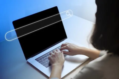 Search technology, search engine optimization,person using laptop to search i Stock Photos