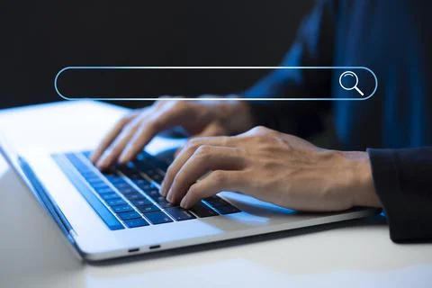 Search technology, search engine optimization,person using laptop to search i Stock Photos